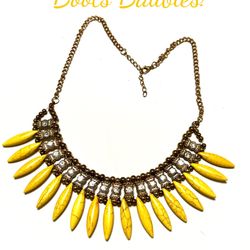 Yellow Beaded Rhinestone Fringe Necklace 