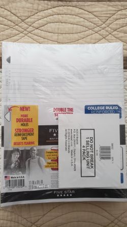 Reinforced Notebook Paper 4 pack of 100 sheet