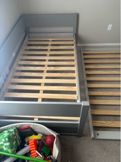 Twin Bed with Rolling Trundle - Great Condition (Grey