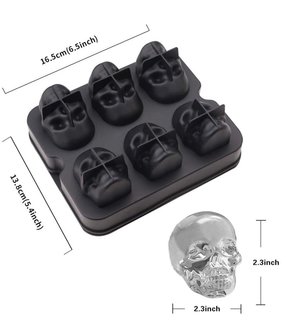NEW! 3D Skull Ice Mold Trays In 6 Capacities,Easy Release And Reusable Silicone Molds,Cute And Funny Ice Skull For Whiskey,Cocktails And Bourbon Juice