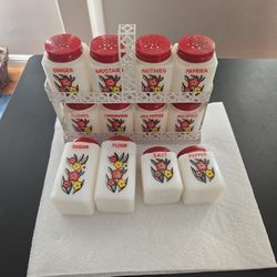 Vintage McKee Tipp City Floral Spice Jars Set 12.