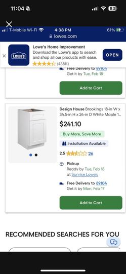 NIB White Base Cabinet 18”W