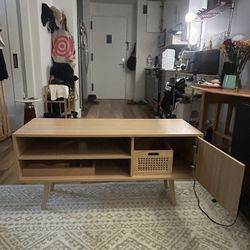 Boho TV Console with Rattan Storage Detail