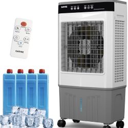 Air Cooler with 5.3Gal Water Tank, 4 Ice Packs, 3-Speed, 120° Oscillation, Remote Control and 12H Timer, 80W Portable F
