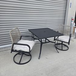 3 piece Patio furniture  set  with Swivel Chairs Set of 2, Outdoor Dinn Chairs with Thickened Cushions, and metal table 