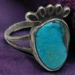 Vintage Sterling Silver Turquoise Ring Size 7.5,