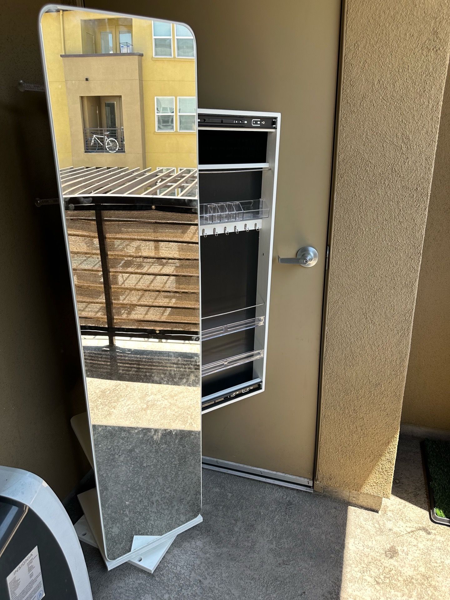 Rotating mirror/ jewelry cabinet/ shelf hooks