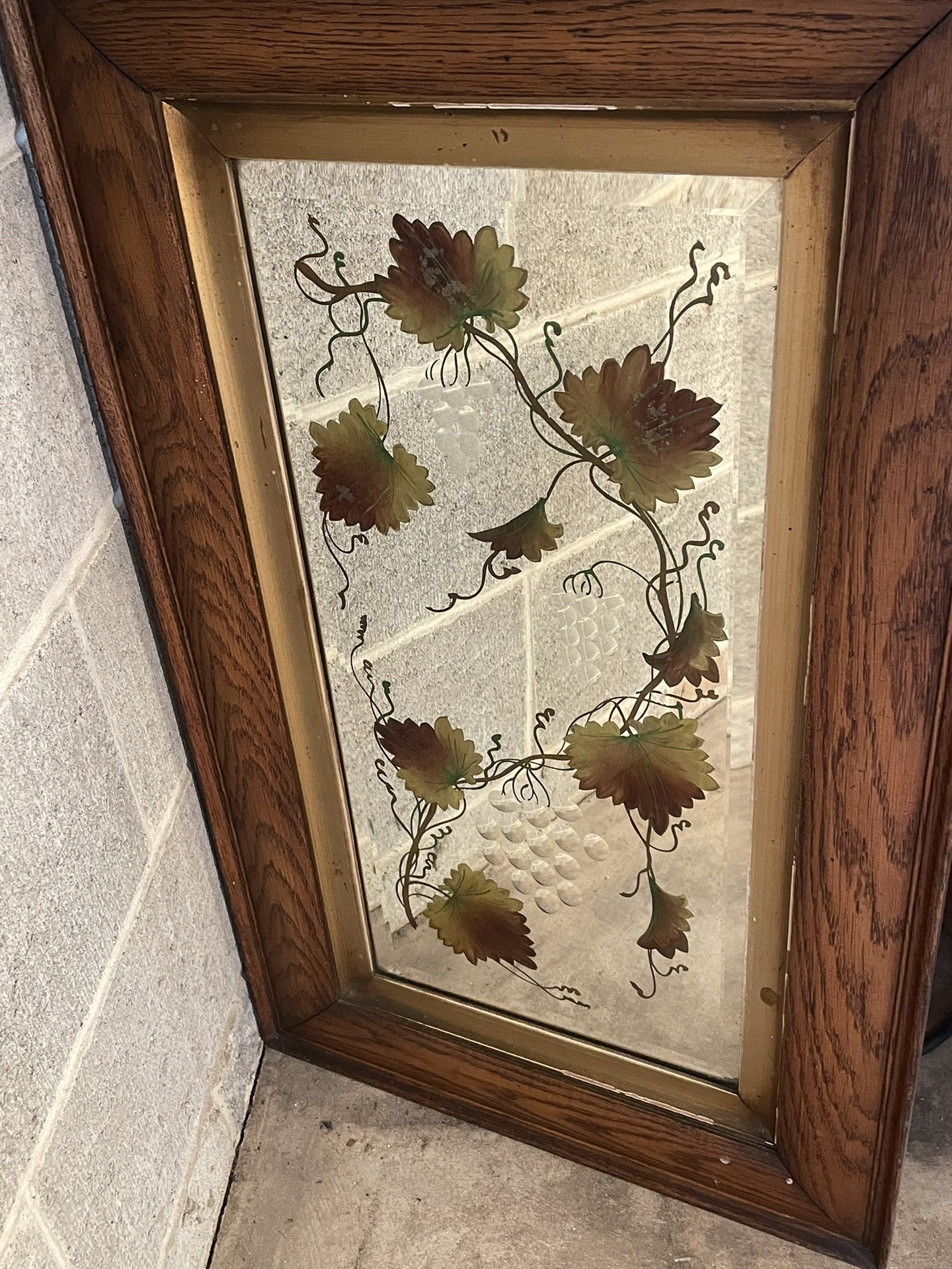 Antique Mirror Reverse Painted & Etched Grapes 