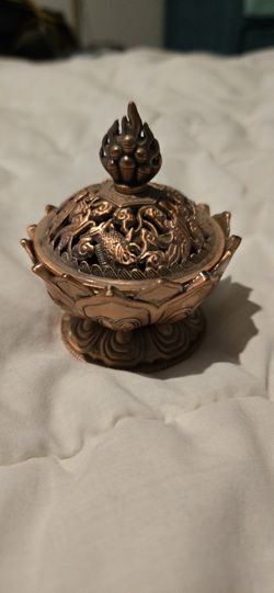 Brass Incense Cone Holder Lotus Flower Mini Craft Home Decoration