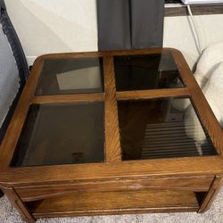 Wooden And Glass Coffee Table