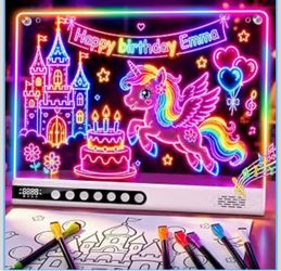 New New 16" Rechargeable LED Drawing Board, Kids Birthday Christmas Gift 8 Colors, 8 Modes, 15 Light Effects with Music & Blue-Tooth, Doodle Neon Glow