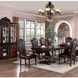 Dining Set 9 Pc Brown Cherry And Black Finish. New Especial Price
