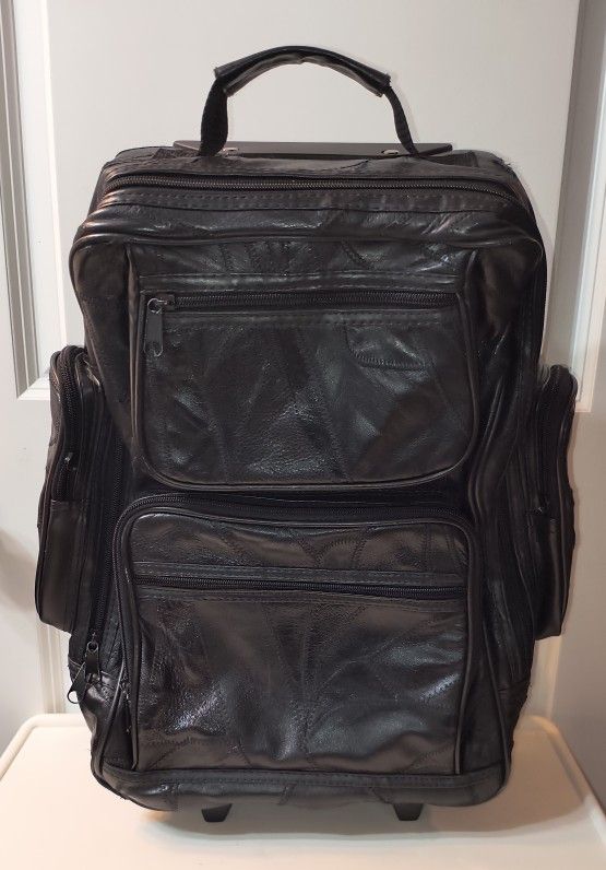 Vintage 100% Leather Rolling Luggage Backpack โ Patchwork Style โ Convertible