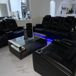 Black Leather Power reclining Sofa 