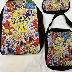 Brand New 3pcs Poke’mon Backpack + Pencil Case + Lunch Bag