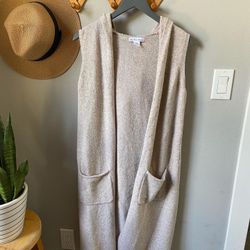 Long Sleeveless Hooded Cardigan 