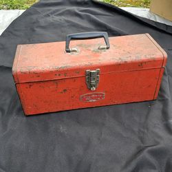 vintage red Metal Toolbox