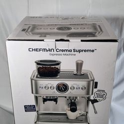 Chefman Crema Supreme Espresso Machine With Conical Burr Grinder And Steam Wand
