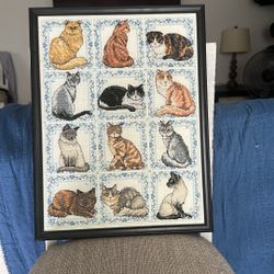 Needle Work Art  with Farm   Beautifully Crafted Cats