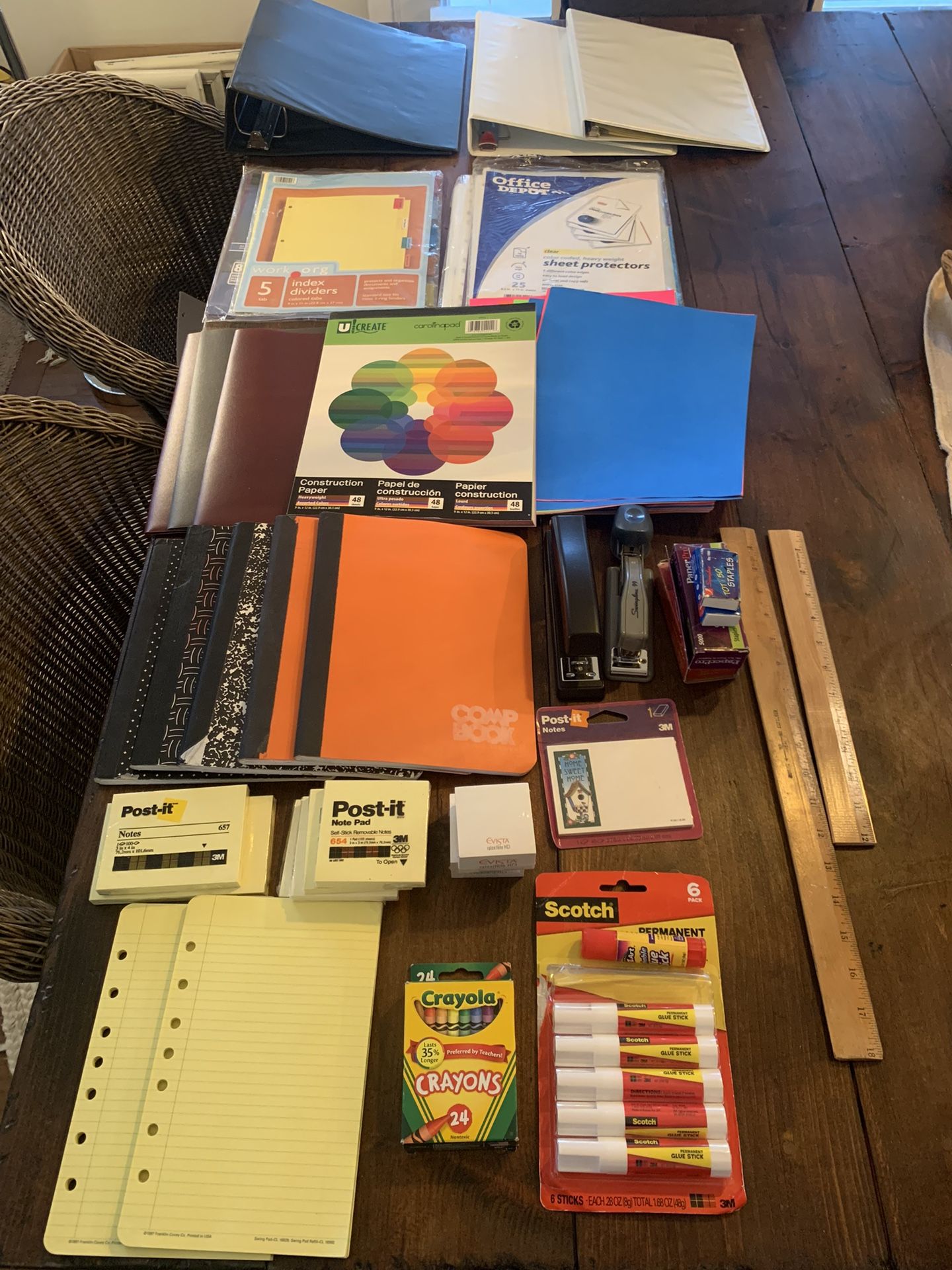School Office Supplies LOT notebook folder post notes glue paper crayon stapler