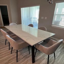 87 Inch Faux Marble Dining Table Set 