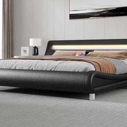 BED FRAME KING SIZE WITH ERGONOMIC HEADBOARD AND LED LIGHTING BRAND NEW IN BOX!!!