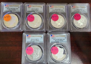 6 Piece First Strike PCGS PR70 Peace & Morgan Silver Dollar