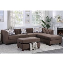Brown Fabric 3 Piece Sectional Storage Ottoman And Pillows Included Brand New In Box Firm Price $750