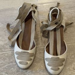 Espadrille Heels - White And Beige - Size 5 (EU 35) - Made In Spain