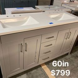 60in Double Bathroom Vanity With Top And Mirrors