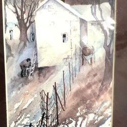 Late Tacoma Artist Val Persoon Signed Watercolr Print - “Fence I” Matted in Burgandy - Ready to Frame 8 x 10 