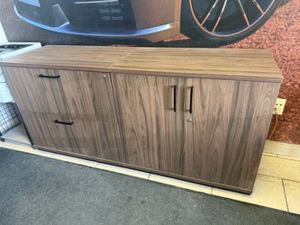 Copenhagen Wood Grain Office Credenza with File Drawers and Storage Cabinet