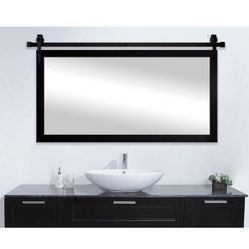 Farmhouse Barn Door Mirror, 30" x63" Metal Frame Rustic Wall Mirror, Black Rectangle Bathroom Vanity Mirror for Living Room Bedroom Entryway