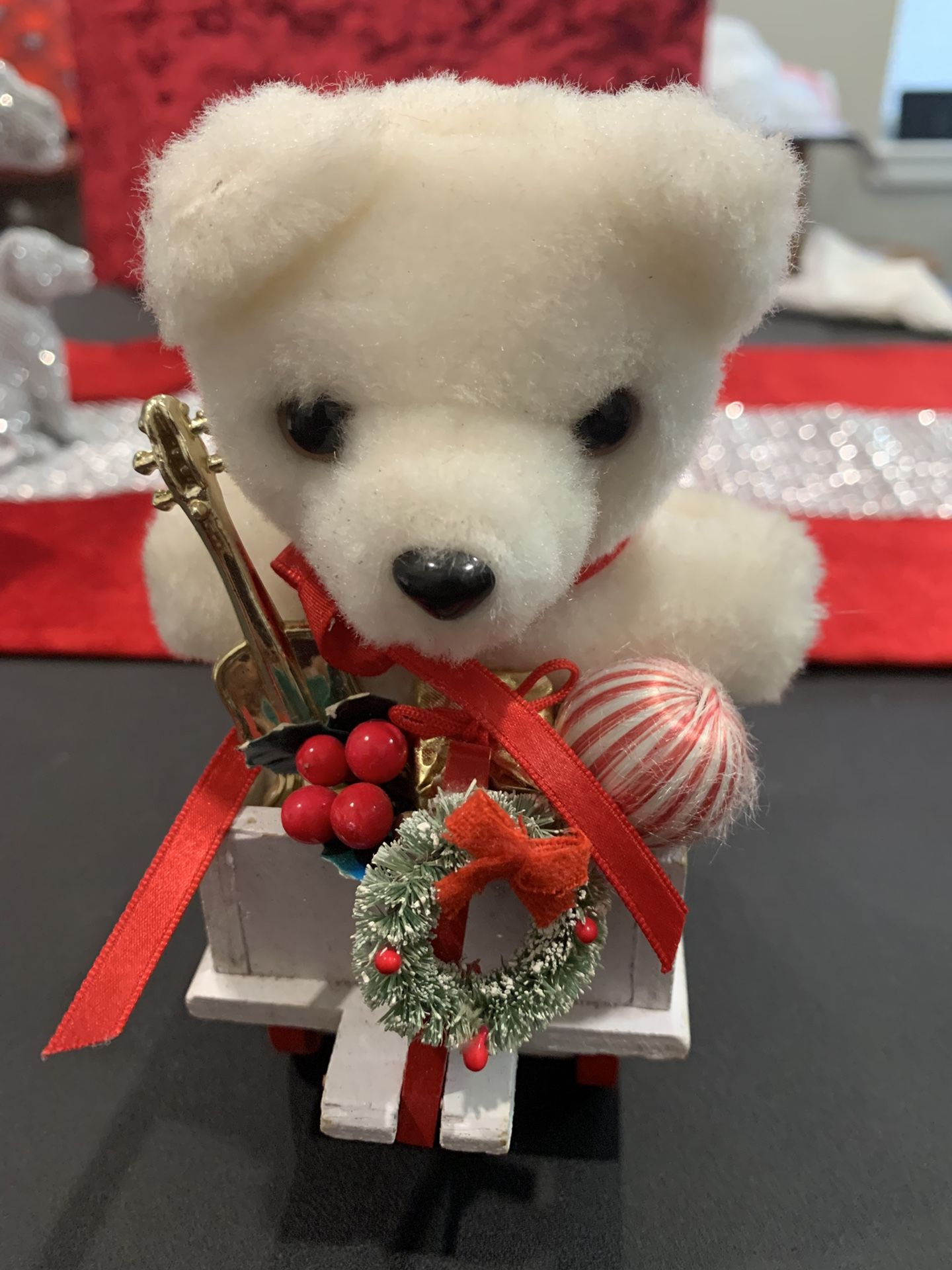 WOODEN TEDDY BEAR TRAIN MUSIC BOX