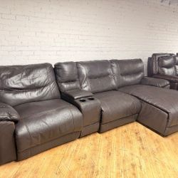 Delivery Available Brown Leather sectional sofa couch