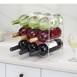 mDesign Metal Wire Free-Standing Wine Water Bottle Rack - Storage Organizer for Kitchen Countertops, Matte Satin