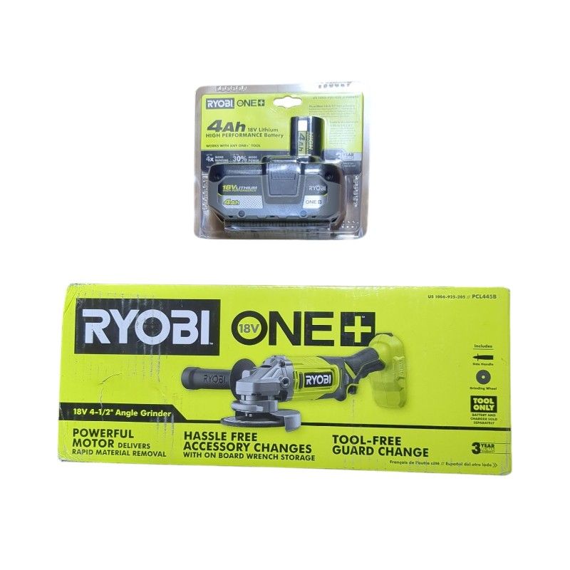 Ryobi ONE+ 18V Cordless 4-1/2" Angle Grinder + 4.0Ah High Performance Battery New And Sealed