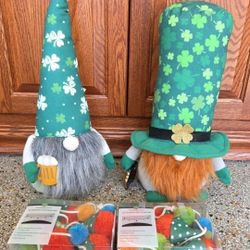 Bundle! Two Large Lucky St. Patty's Gnome Decorations + Two Gnome Garlands 