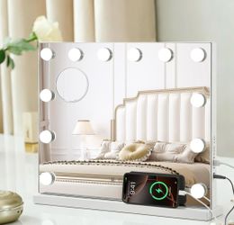 Vanity Mirror with Lights, 19.7"x16" Hollywood Mirror with 12 Dimmable LED Bulbs, 3 Color Lighting