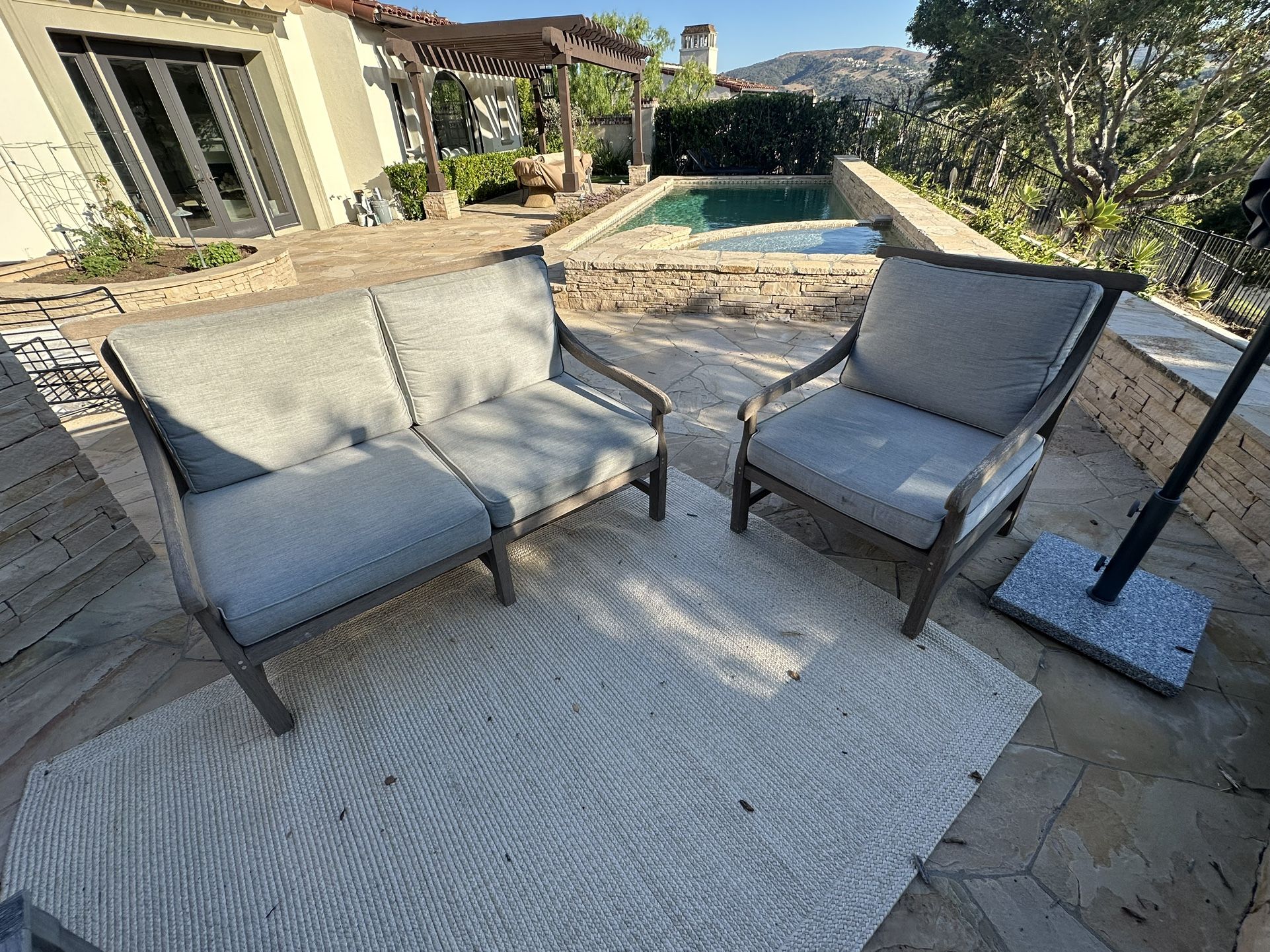 Restoration Hardware Outdoor Loveseat And Lounge Chair