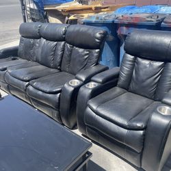 Reclining Sofa Set With Bluetooth Speakers And Lighted Cup holders 