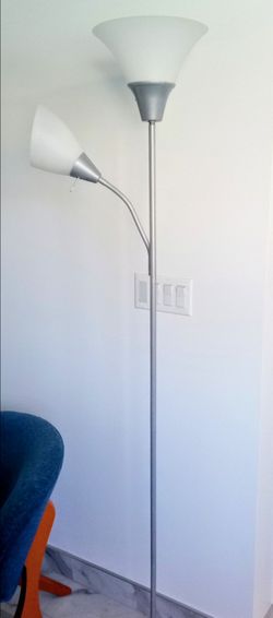 Silver Torchiere Floor Lamp with Reading Light 1 Globe Plastic is Cracked Easy to Replace