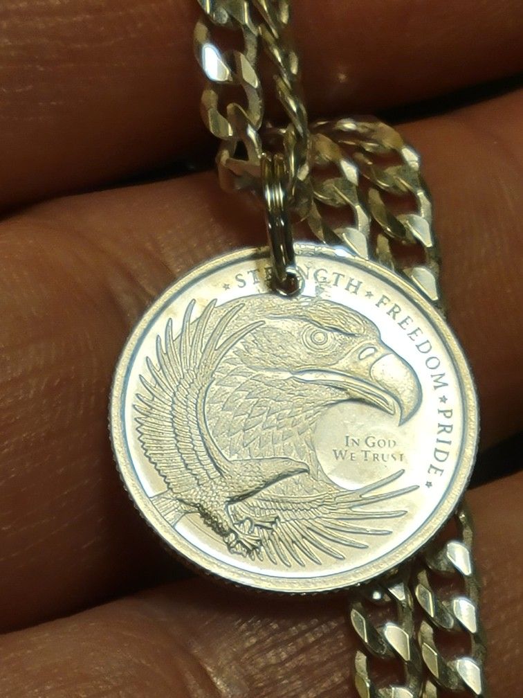 999 Fine SILVER Pendant Eagle / American Flag Reversible Handmade 3g Silver