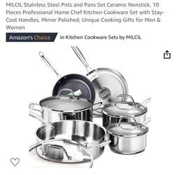 Stainless Steel Pots and Pans Set Ceramic Nonstick