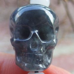 Certificate Jadeite Jewelry Hand Carved Black Pendant Skull 