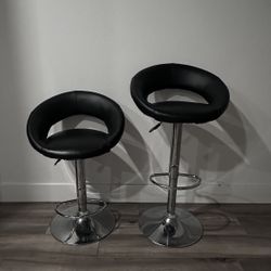 Black leather bar stools (adjustable) set of 2