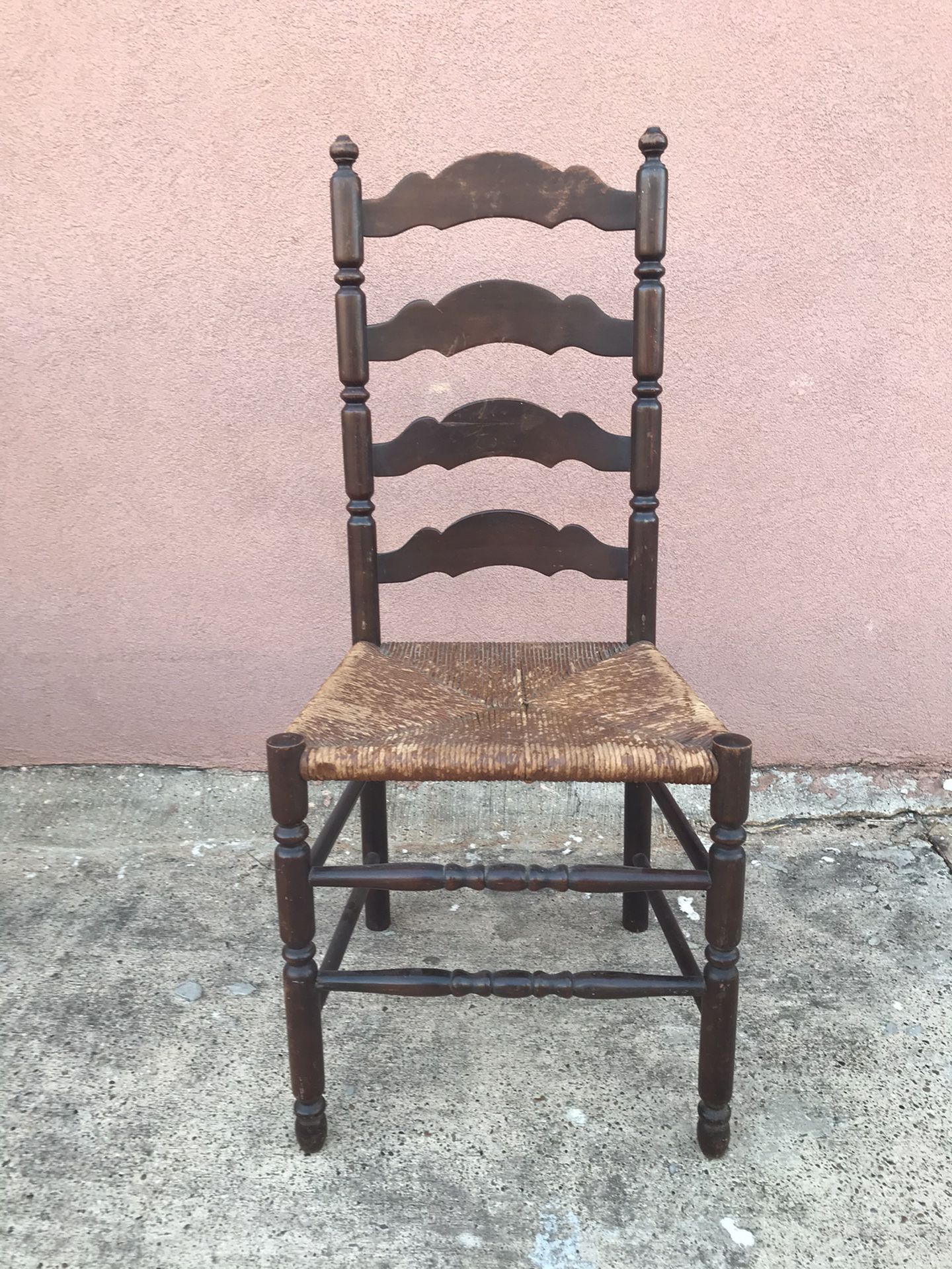 Vintage Ladder Back Wooden Chair Woven Cane Seat