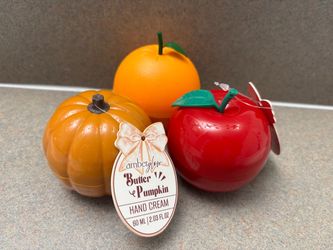Three new hand creams apple orange pumpkin