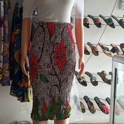 African Print Stretch Pencil Skirts  - Size 6 To 18