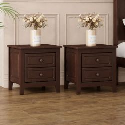 NEW Walnut, 2 Drawers Nightstand for Bedroom Set Of 2